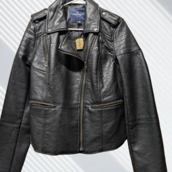 American Eagle Outfitters Heavy Vegan Leather Bomber Jacket - Picture 1 of 4